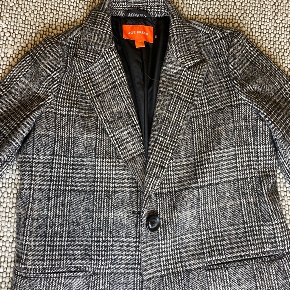 Joe Fresh 3/4 Length Black + White Plaid Wool-blend Jacket. - Picture 2 of 4